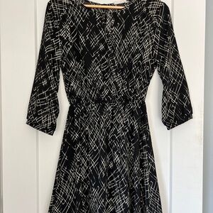Lush Black and Tan Geometric 3/4 Length Sleeve Dress